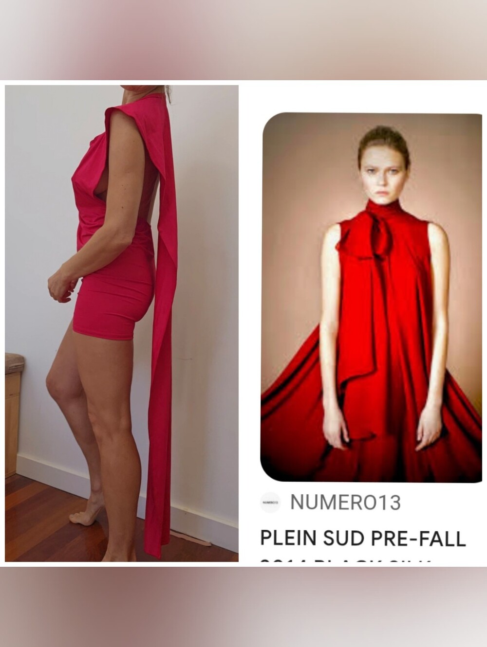 Plein Sud France Vintage Abstract Caped Magenta Red Slinky Sheath Dress S